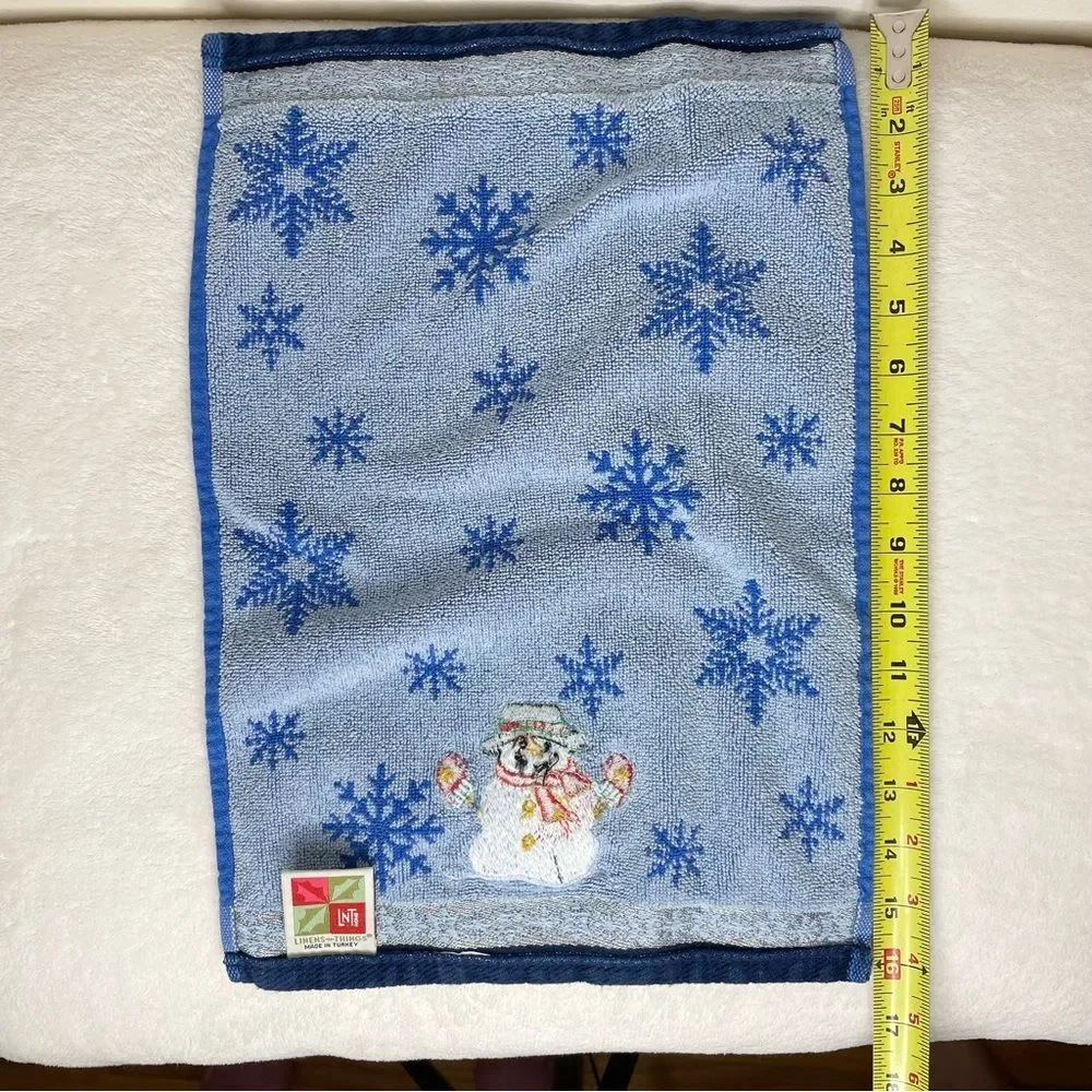 Linens N Things Hand Towels Set of 2 Snowman Holiday Christmas Blue White Red